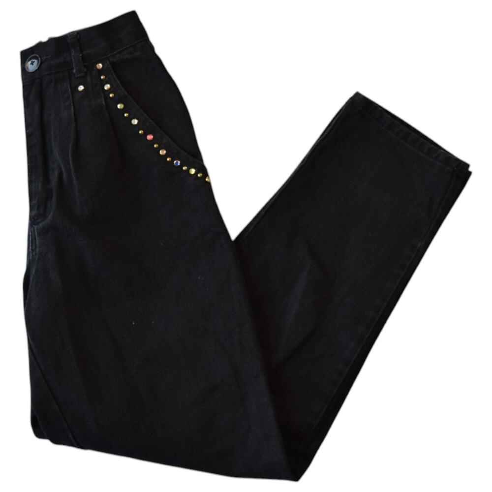 Vintage 80s Bedazzled High Waisted Jeans - Made in USA - Size XS